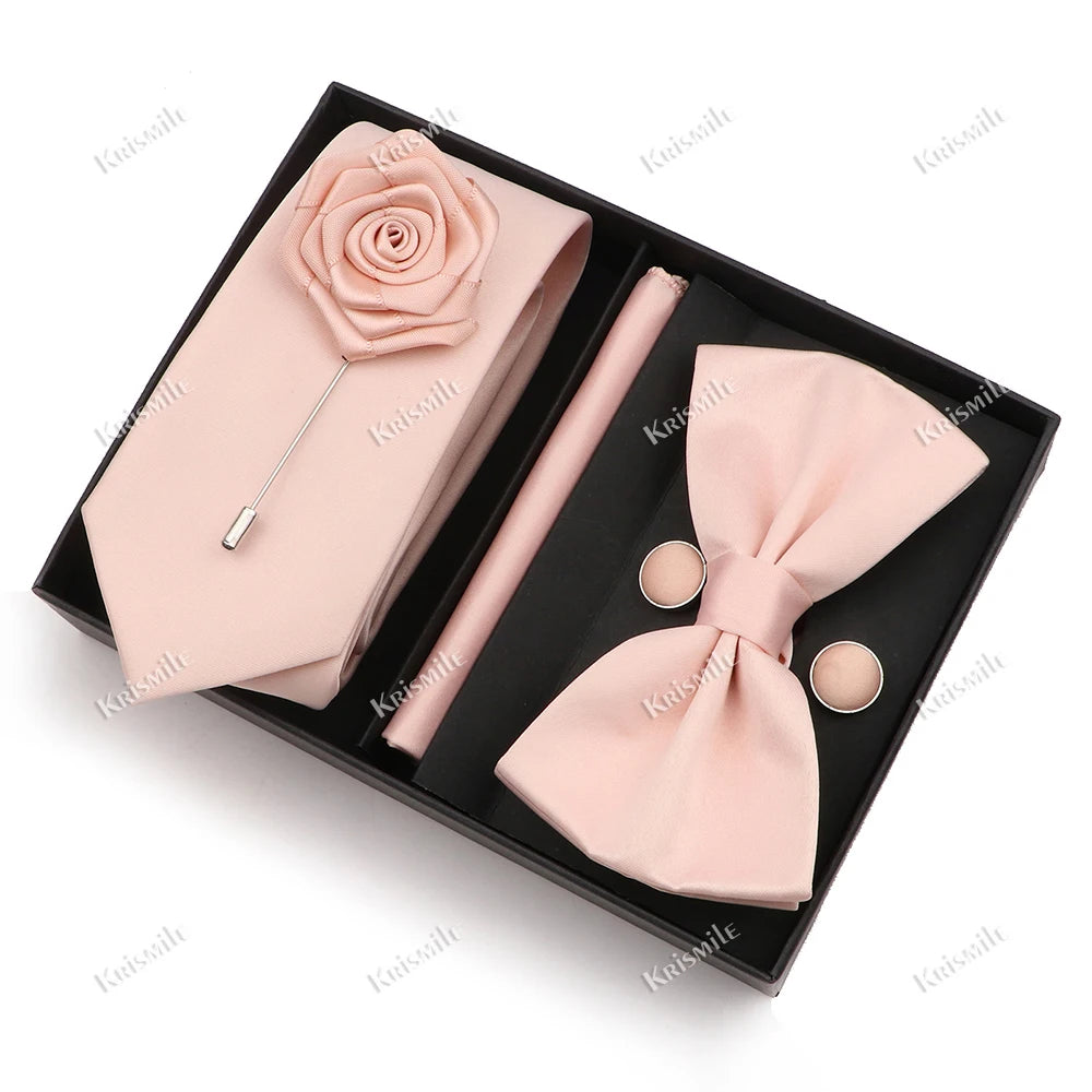 Men's Tie Box Gift Set | Necktie, Bow Tie, Pocket Square, Cufflinks & Brooch