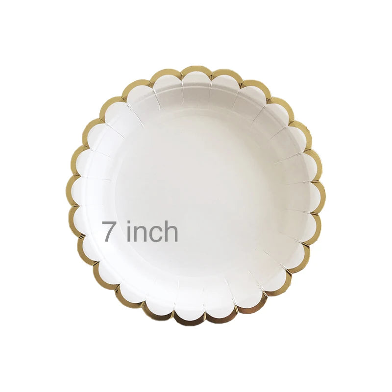 Vaisselle jetable dorée et blanche, assiettes en carton, pailles, gobelets pour 1er anniversaire, mariage, décoration, fête prénatale, fournitures de fête pour enfants.