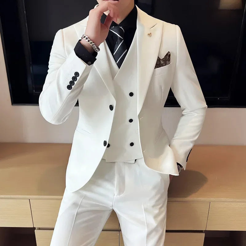 Costumes Homme Sarcelle Coupe Slim Garçons d'Honneur Mariage Tuxedos Trois Pièces Costume de Marié Revers Pointu Blazers Formels de Célébrités Avec Veste