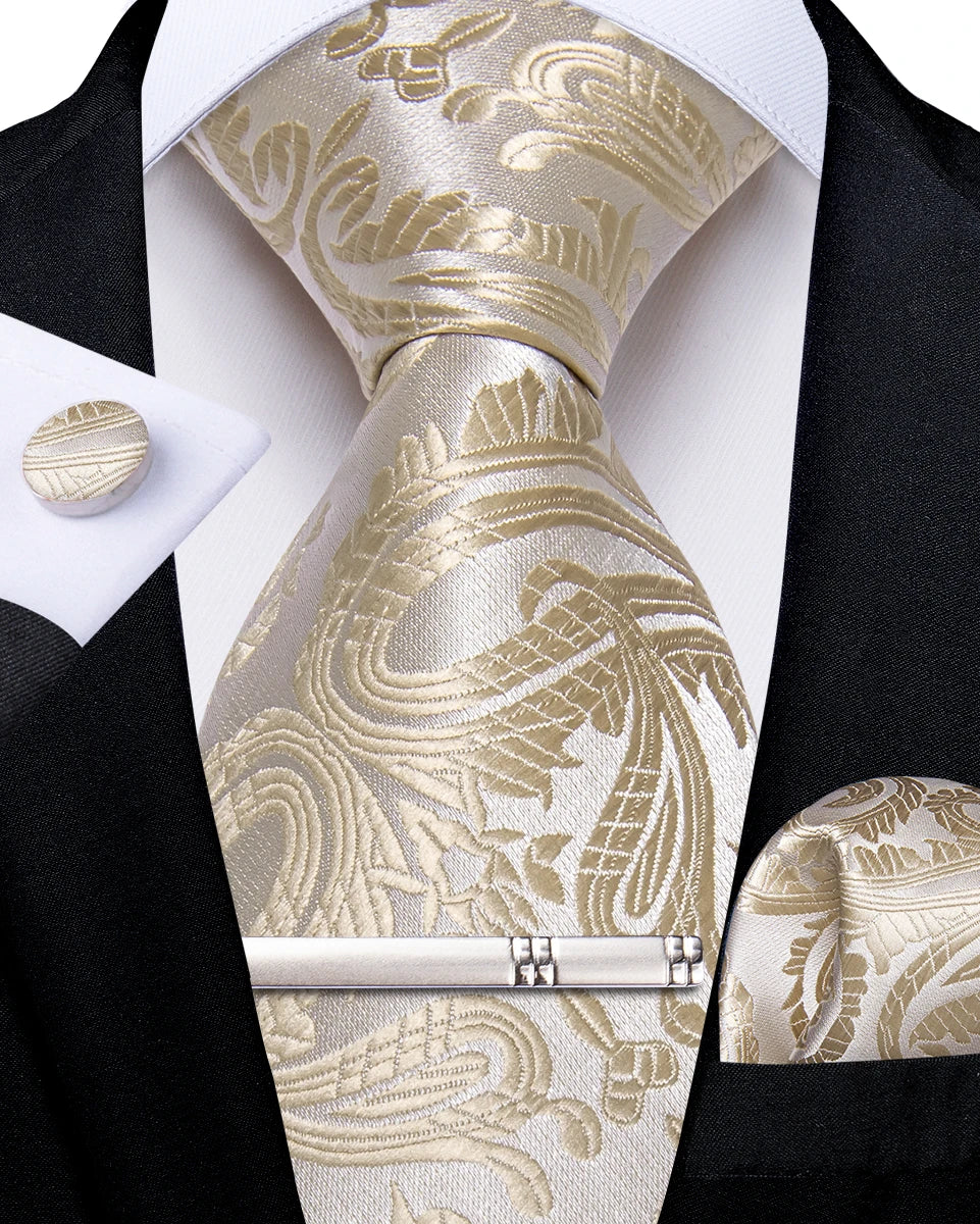 Men's Silk Paisley Tie Set – Pocket Square, Cufflinks & Tie Clip | Groom & Groomsmen