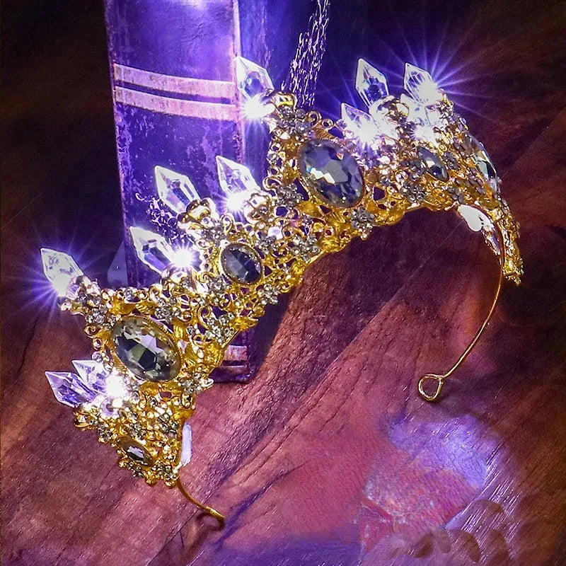 Accessoires de Cheveux de Mariée Lumineux Alliage Cristal Fête LED Lumineux Couronne Strass Diadème Fleur Reine Mariage Festival