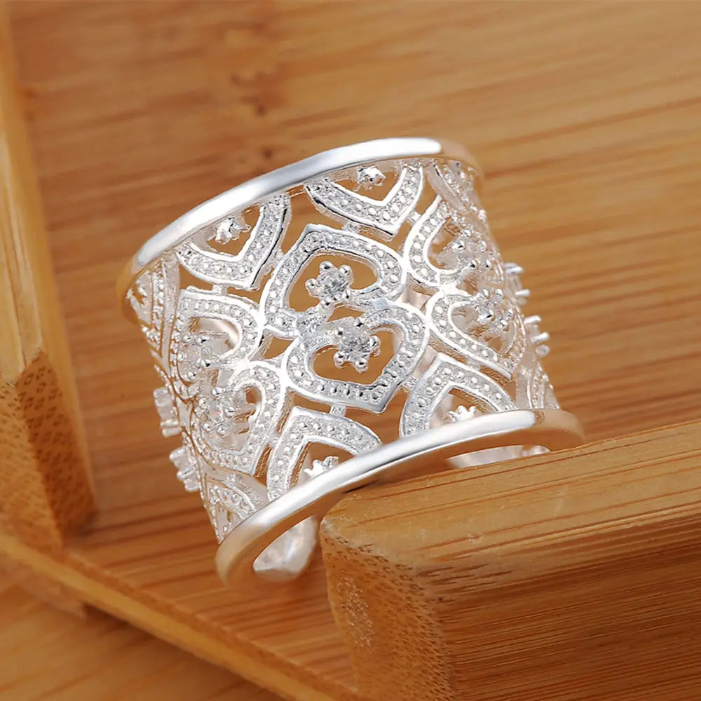 Bague réglable Cœur de Cristal — Argent Sterling 925