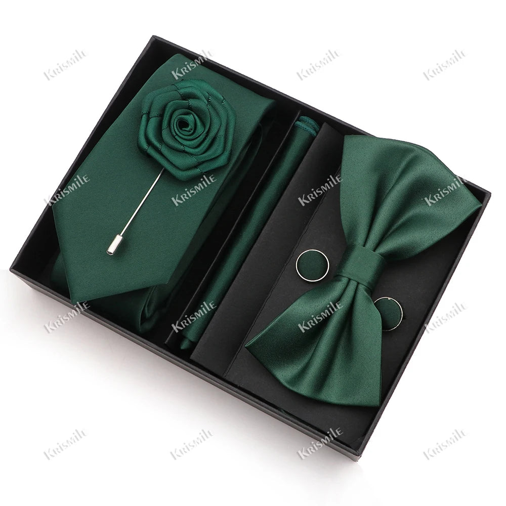 Men's Tie Box Gift Set | Necktie, Bow Tie, Pocket Square, Cufflinks & Brooch