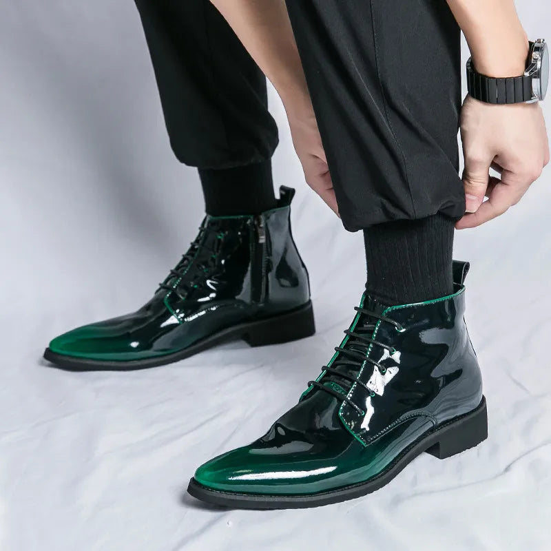 Bottes de luxe pour homme à paillettes, tendance, violettes, montantes, chaussures de mariage pour homme, bouts pointus, fermetures éclair, chaussures de ville pour homme, grande taille 47