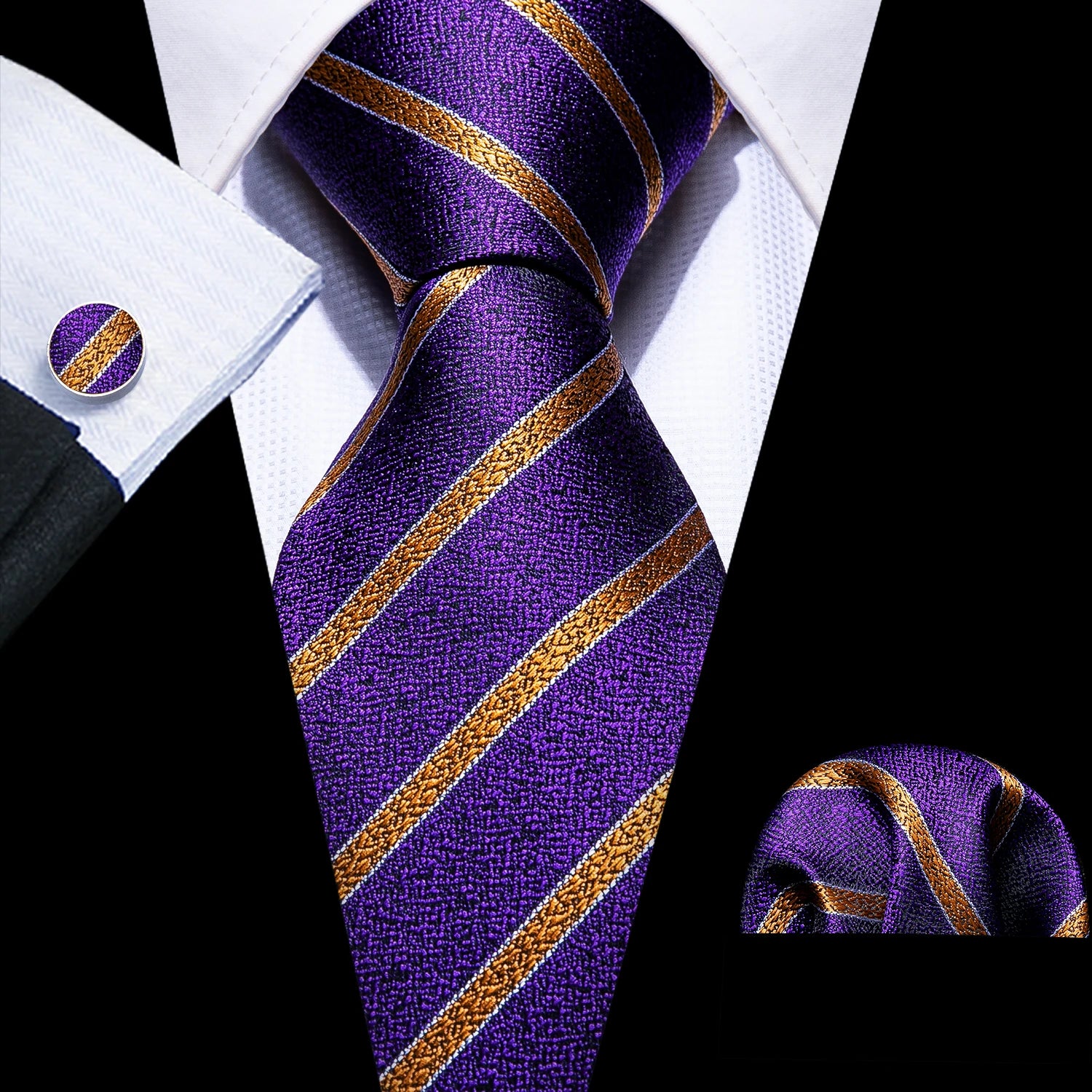 Cravate Homme en Soie Violette Unie avec Pochette Barry.Wang, Ensemble de Cravate et Mouchoir de Poche, Nœuds Papillons Floraux Paisley pour Homme, Cadeau pour Fête, Marié