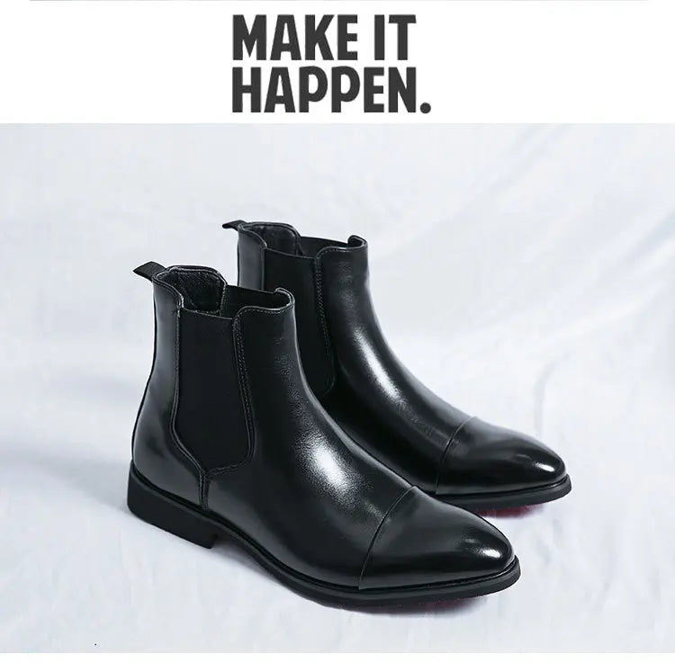 Bottes Cheville Homme Affaires Semelle Rouge Bout Pointu Bottines Habillées Britanniques Chaussures Hautes en Cuir Décontractées Chelsea Homme à Enfiler