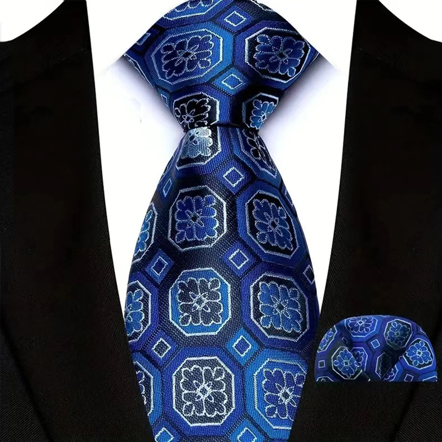 Cravate Homme Bleu Roi de Luxe, Carreaux, Rayures, Paisley, Haute Qualité, Mouchoir de Poche, Ensemble Cravate pour Mariage, Cadeaux d'Affaires