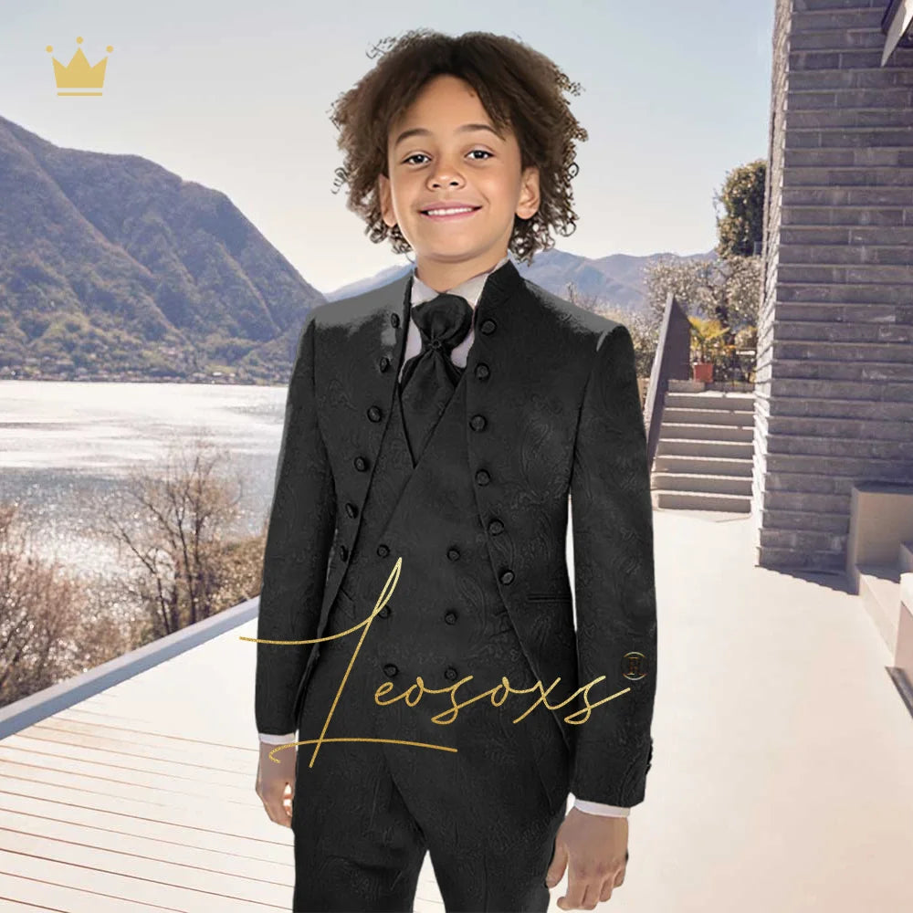 Costume Jacquard 3 pièces pour garçons - Sur mesure, élégant, style vintage et cour royale, idéal pour les mariages et les banquets.