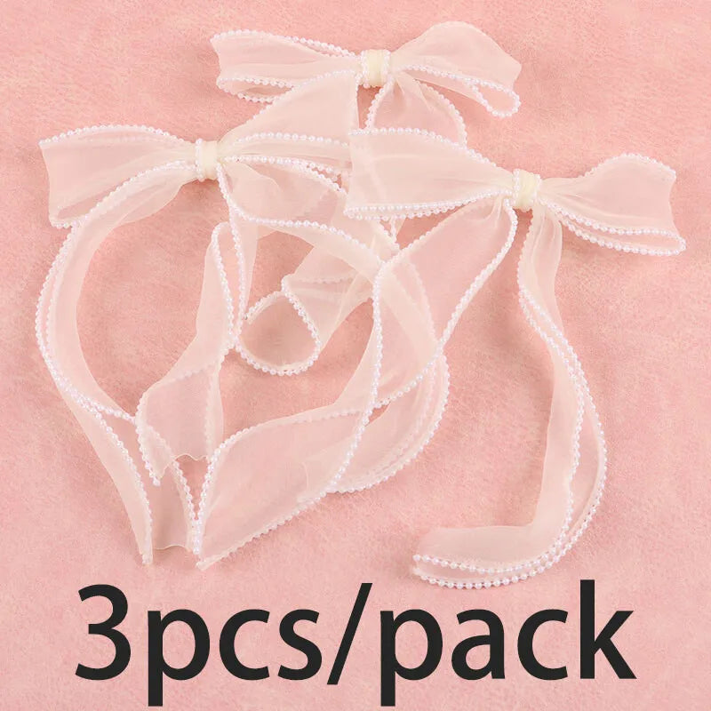 (3 pièces/paquet) 22,3*14,5cm Ruban en organza à bord perlé et nœud, dentelle, décoration de mariage, fleurs, emballage cadeau, accessoires vestimentaires
