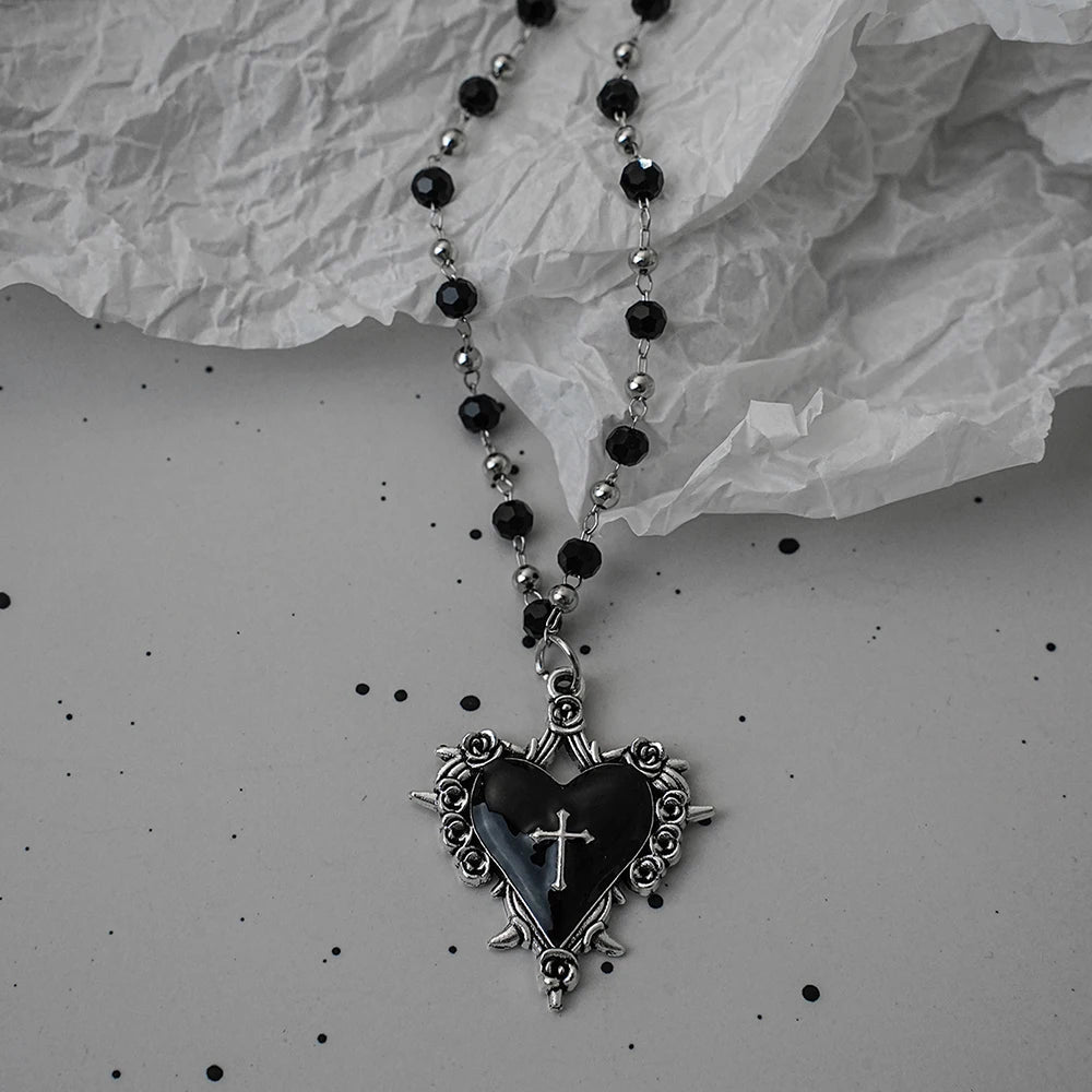 Parure collier chauve-souris gothique et croix superposées — Style sombre Y2K