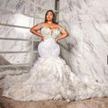Robe de mariée sirène de luxe sud-africaine avec volants 2023, appliques de dentelle, cristaux, perles, grandes tailles, sur mesure