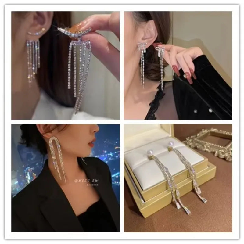Luxury Long Drop Zircon Dangle Earrings — Bridal Wedding Jewelry