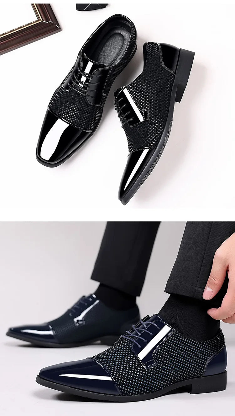 Chaussures habillées classiques tendance pour hommes Richelieus en cuir verni Chaussures de mariage formelles en cuir noir à lacets 2023