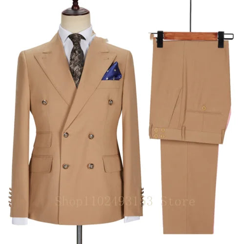 Costumes de Mariage Blancs pour Hommes 2023 2 Pièces Double Boutonnage Coupe Slim Vêtements de Marié Formels d'Affaires (Veste+Pantalon) Costume Homme