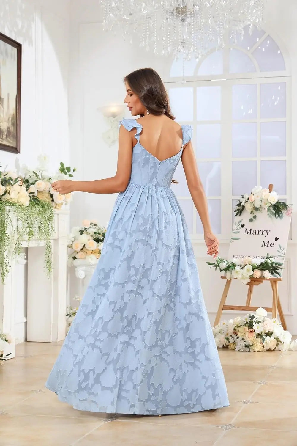 Floral Ruffle Bridesmaid Dress | Sweetheart A-Line Gown with Slit | Wedding Party