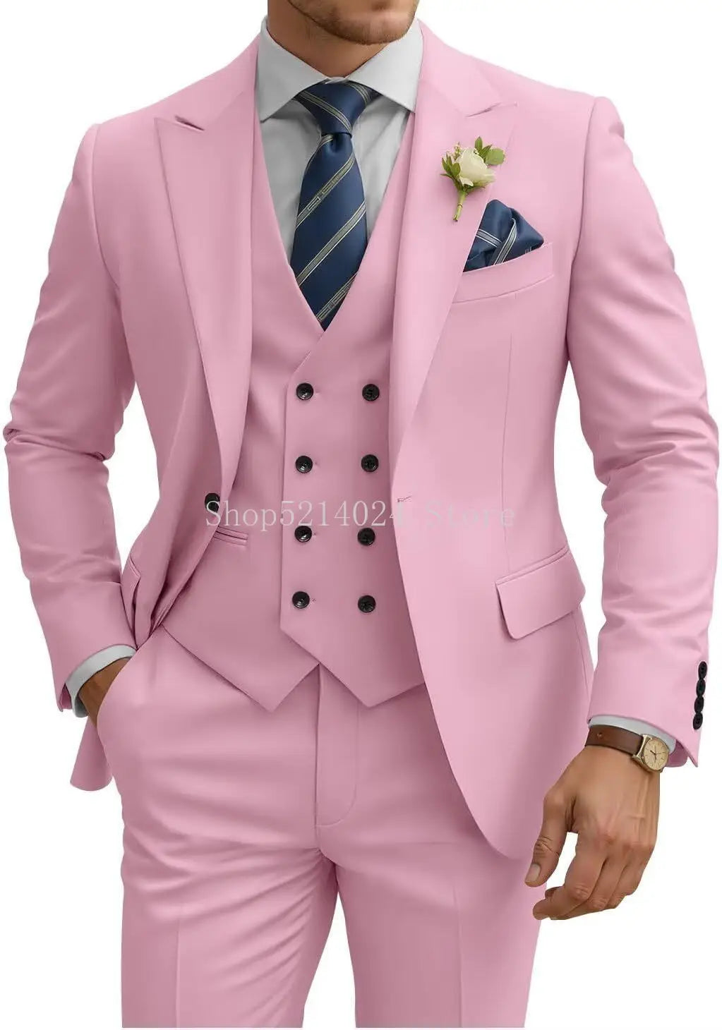 Costume Homme 3 Pièces Slim Fit Double Boutonnage Mariage Bal de Promo Dîner d'Affaires Formel Tuxedo