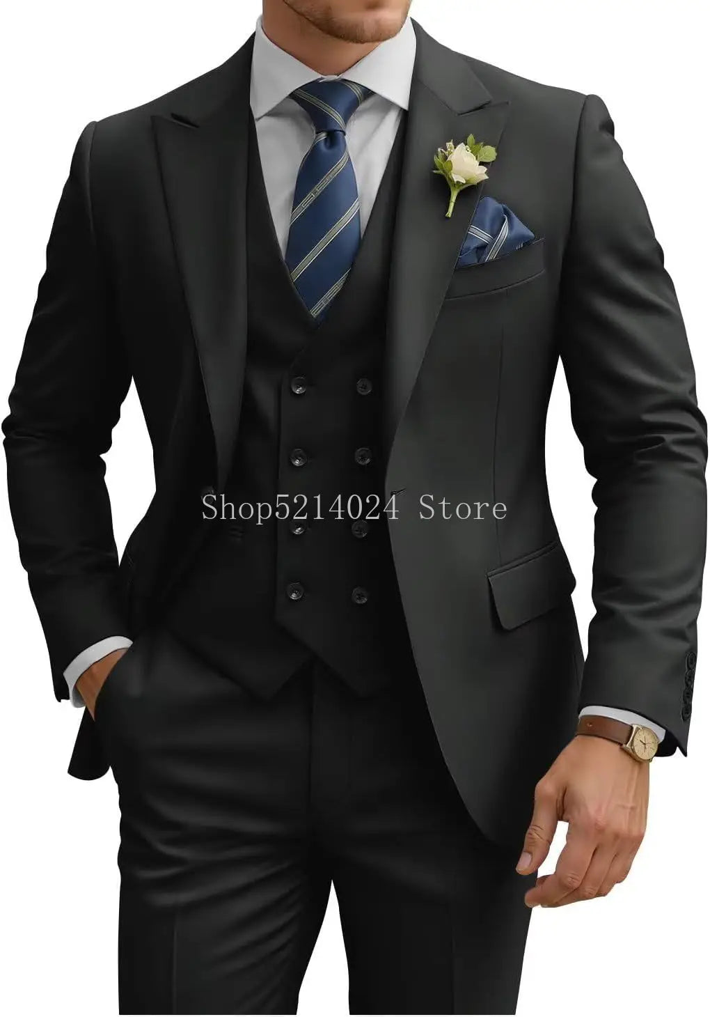 Costume Homme 3 Pièces Slim Fit Double Boutonnage Mariage Bal de Promo Dîner d'Affaires Formel Tuxedo
