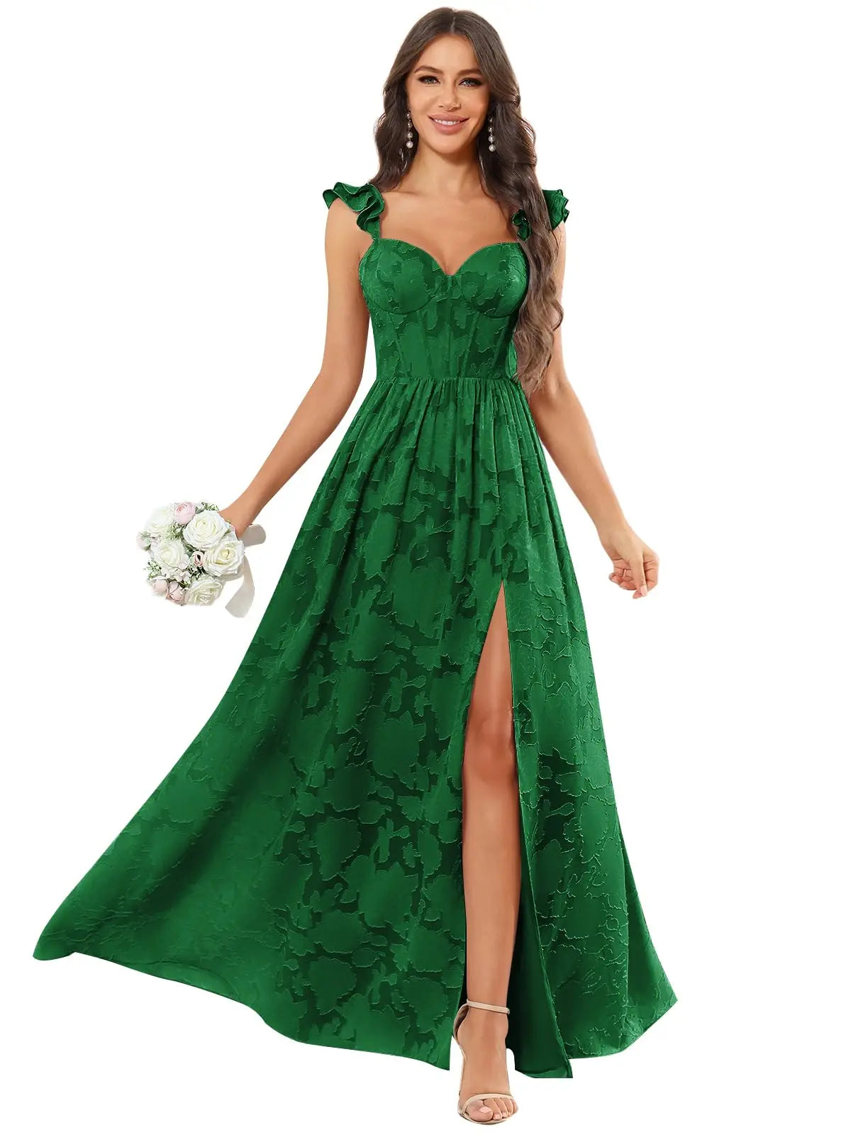 Floral Ruffle Bridesmaid Dress | Sweetheart A-Line Gown with Slit | Wedding Party