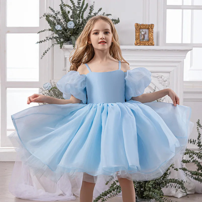 Robe gothique noire pour bébé fille de 4 à 8 ans, pour occasions formelles, manches bouffantes, robe de princesse pour fête d'anniversaire d'enfants avec nœud rose élégant
