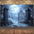 Château de style gothique Escalier Croix Photographie Fond Photo Décoration Fournitures Halloween Fête de famille Bannière de célébration