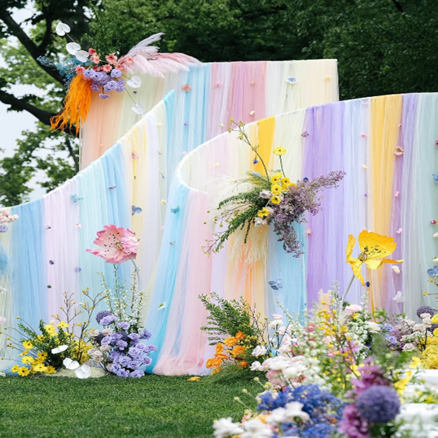 Toile de fond en tissu maillé pour décoration de mariage 10/20M pour rideau de mariage, décoration d'hôtel, fond, mur de fleurs, tissus en gros