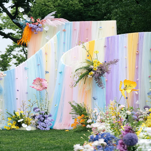 Toile de fond en tissu maillé pour décoration de mariage 10/20M pour rideau de mariage, décoration d'hôtel, fond, mur de fleurs, tissus en gros