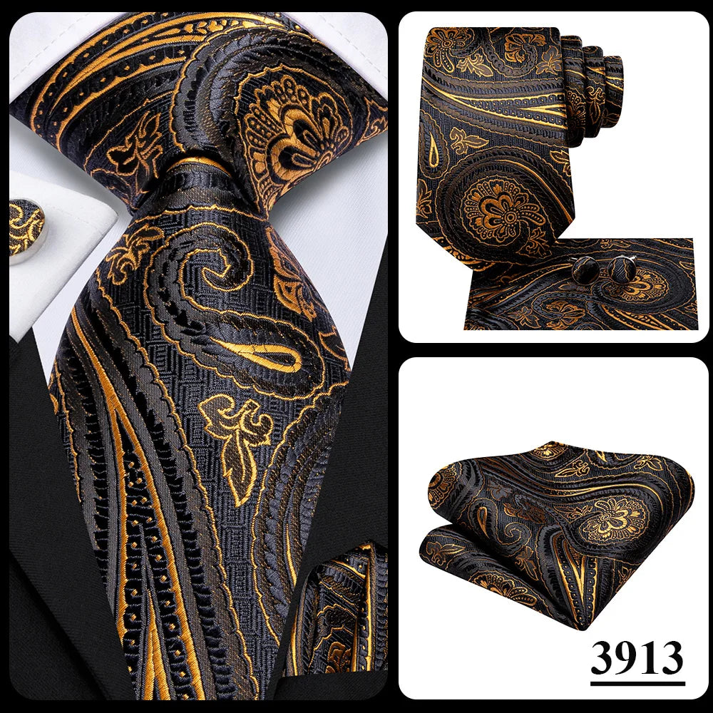 Silk Necktie Gift Set | Groom & Groomsmen Wedding Tie with Pocket Square & Cufflinks