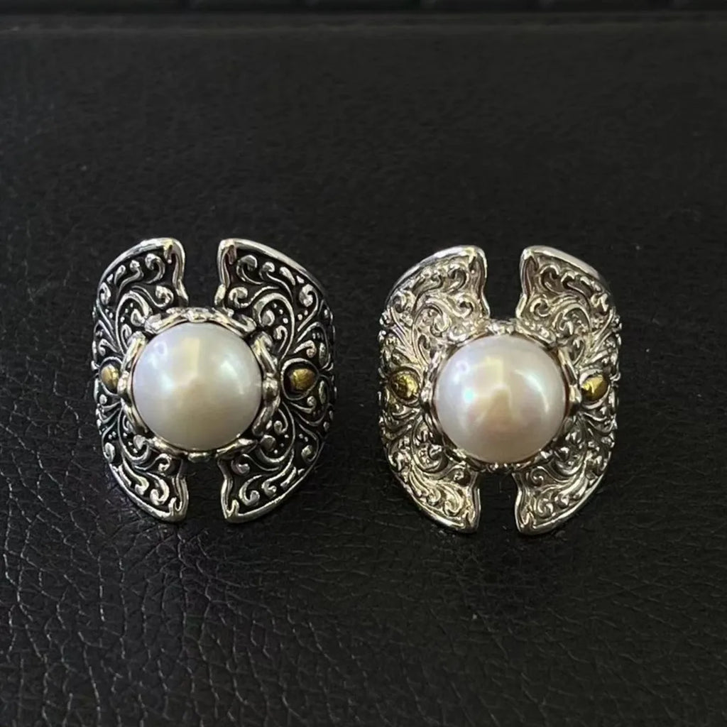 Bague Ajustable Perle Creuse Sculptée — Bijoux de Mariée Vintage