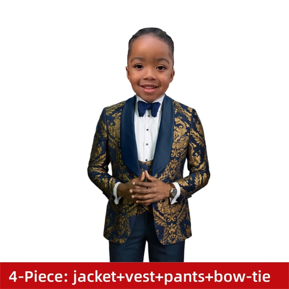 Costume garçon habillé pour soirée, costume pour enfants, costume de mariage pour garçons, blazer floral bleu marine, costumes de bal pour enfants