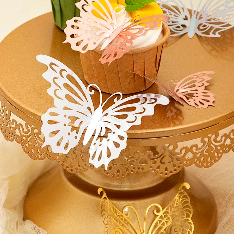 48pcs Gold Silver Hollow Butterfly Wall Stickers 3D Butterflies Bedroom Living Room Home Decoration Applique Wedding Decor