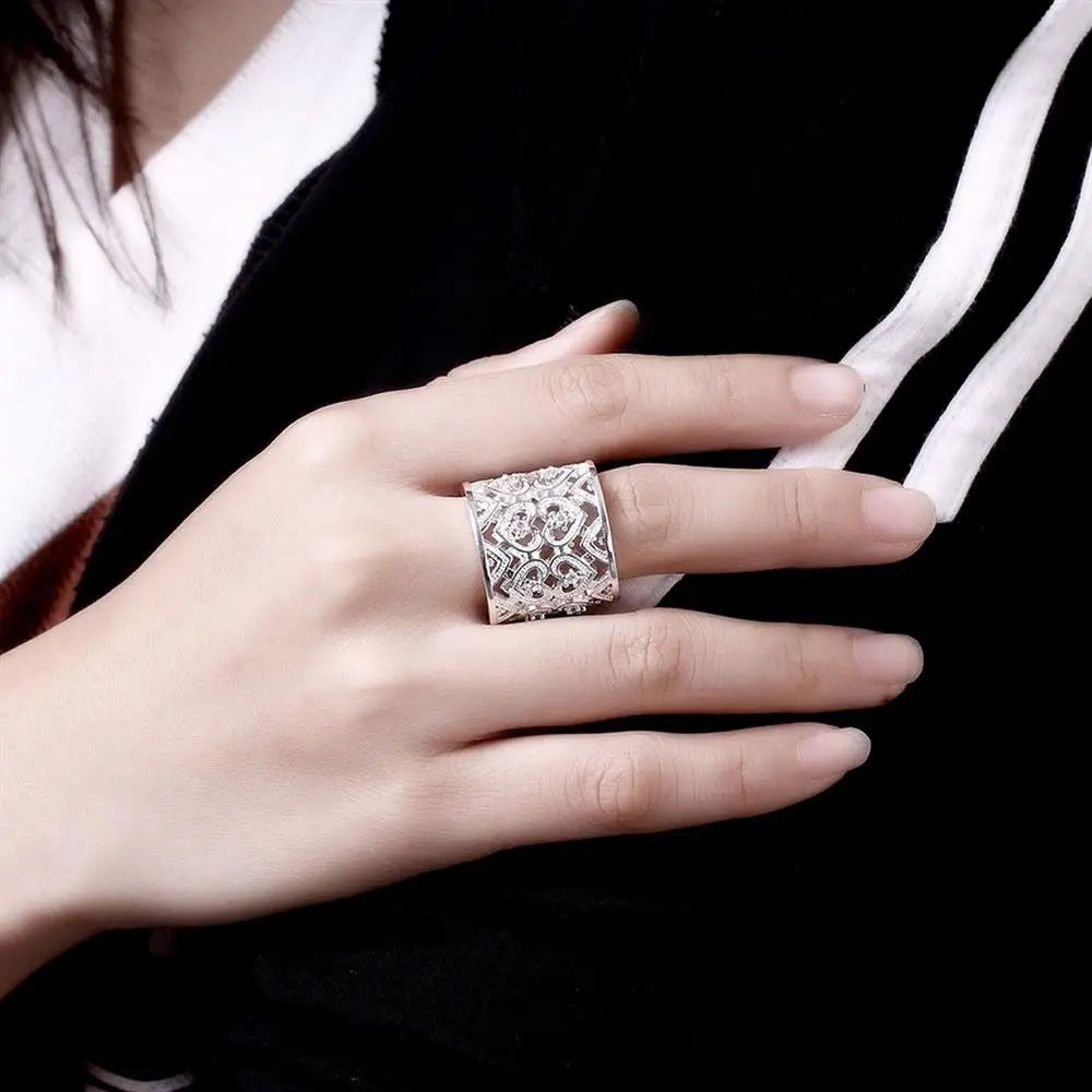 Bague réglable Cœur de Cristal — Argent Sterling 925