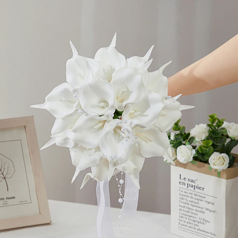 Bouquet de mariée artificiel de callas — 6 tiges, 40 cm