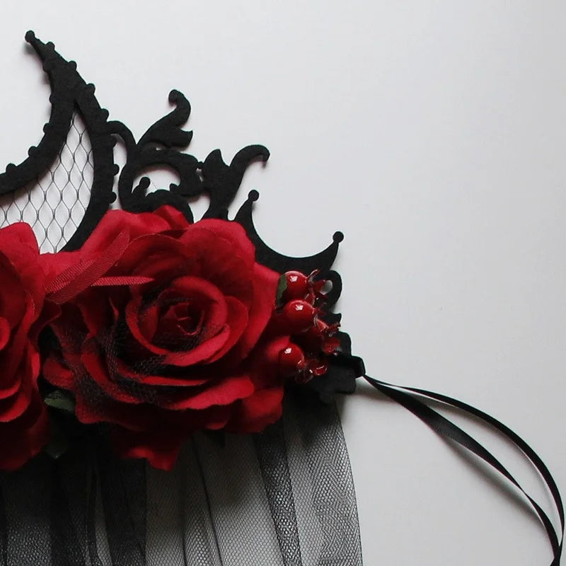 Couronne Gothique Serre-tête Rose Noire Rouge Halloween Roi Mariée Coiffe Sorcière Cosplay Coiffe Fête Mascarade Couvre-chef