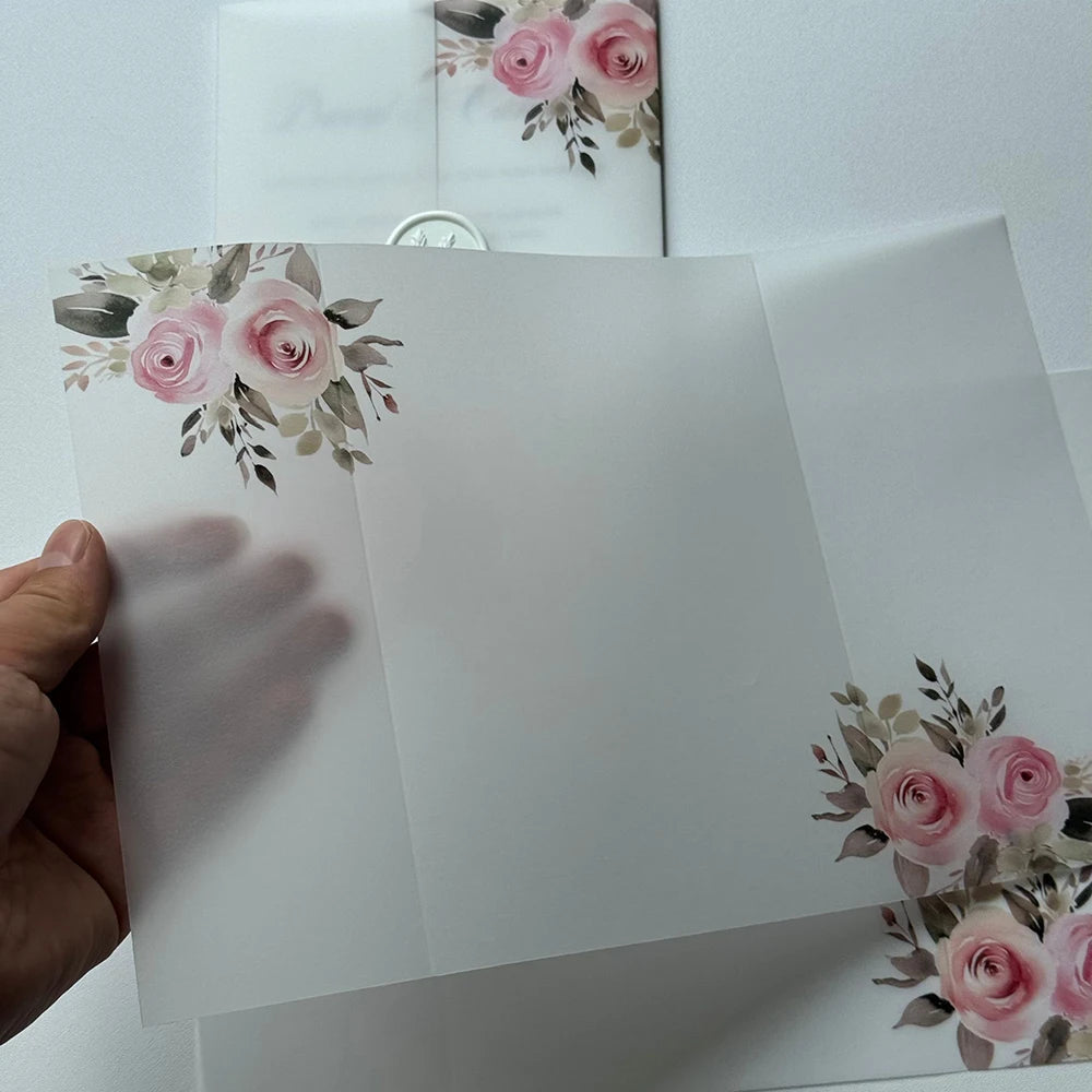 20pcs Watercolor flower Vellum  Wrap suitable for a 5 x 7 Wedding Invitation,vellum jacket,custom invitation