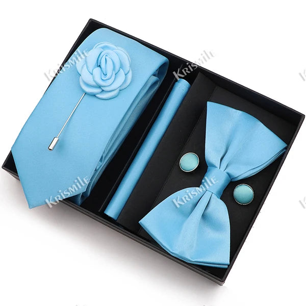 Men's Tie Box Gift Set | Necktie, Bow Tie, Pocket Square, Cufflinks & Brooch