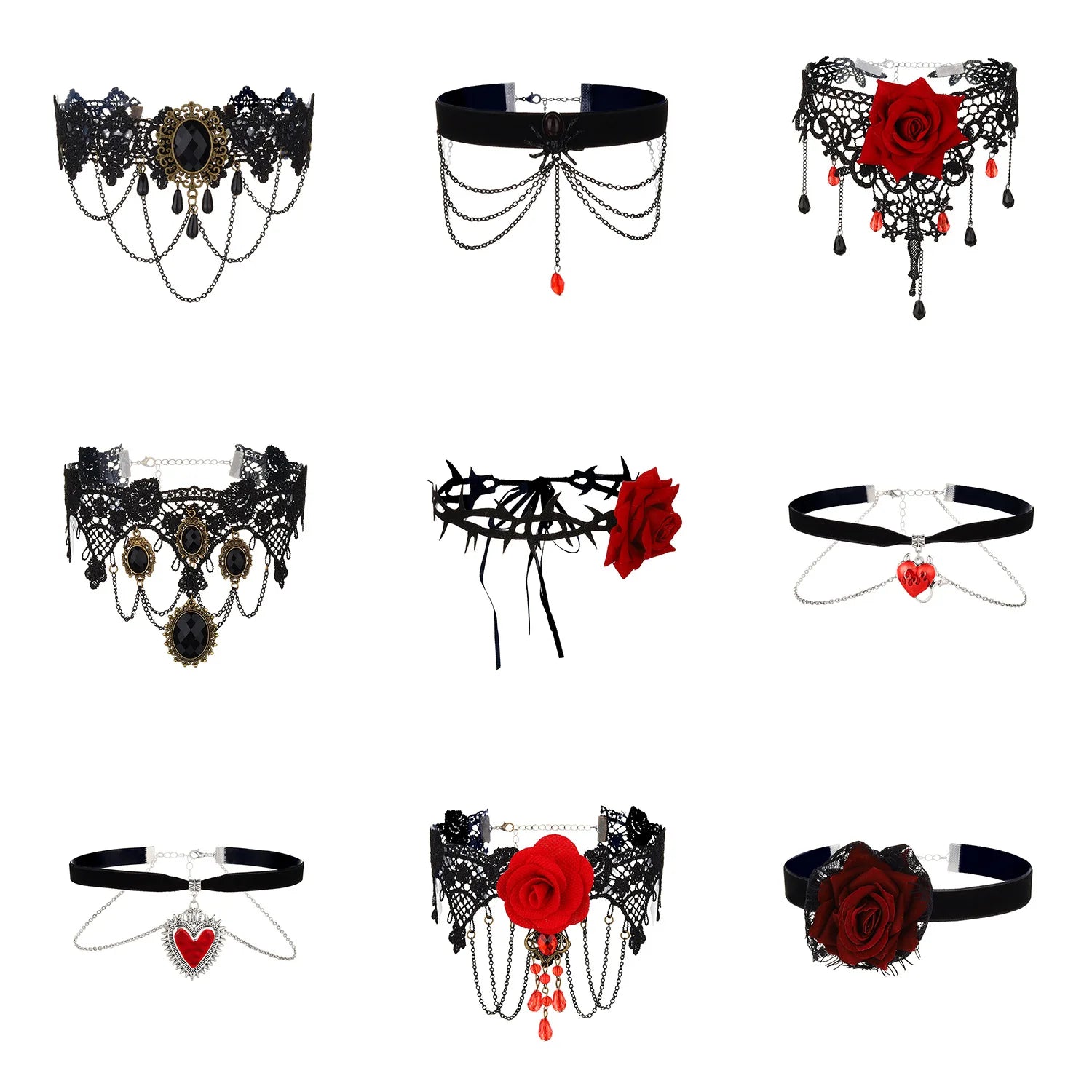 Collier ras-du-cou « rose épanouie en dentelle gothique » — style Lolita