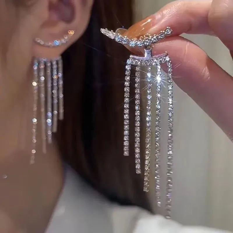 Luxury Long Drop Zircon Dangle Earrings — Bridal Wedding Jewelry