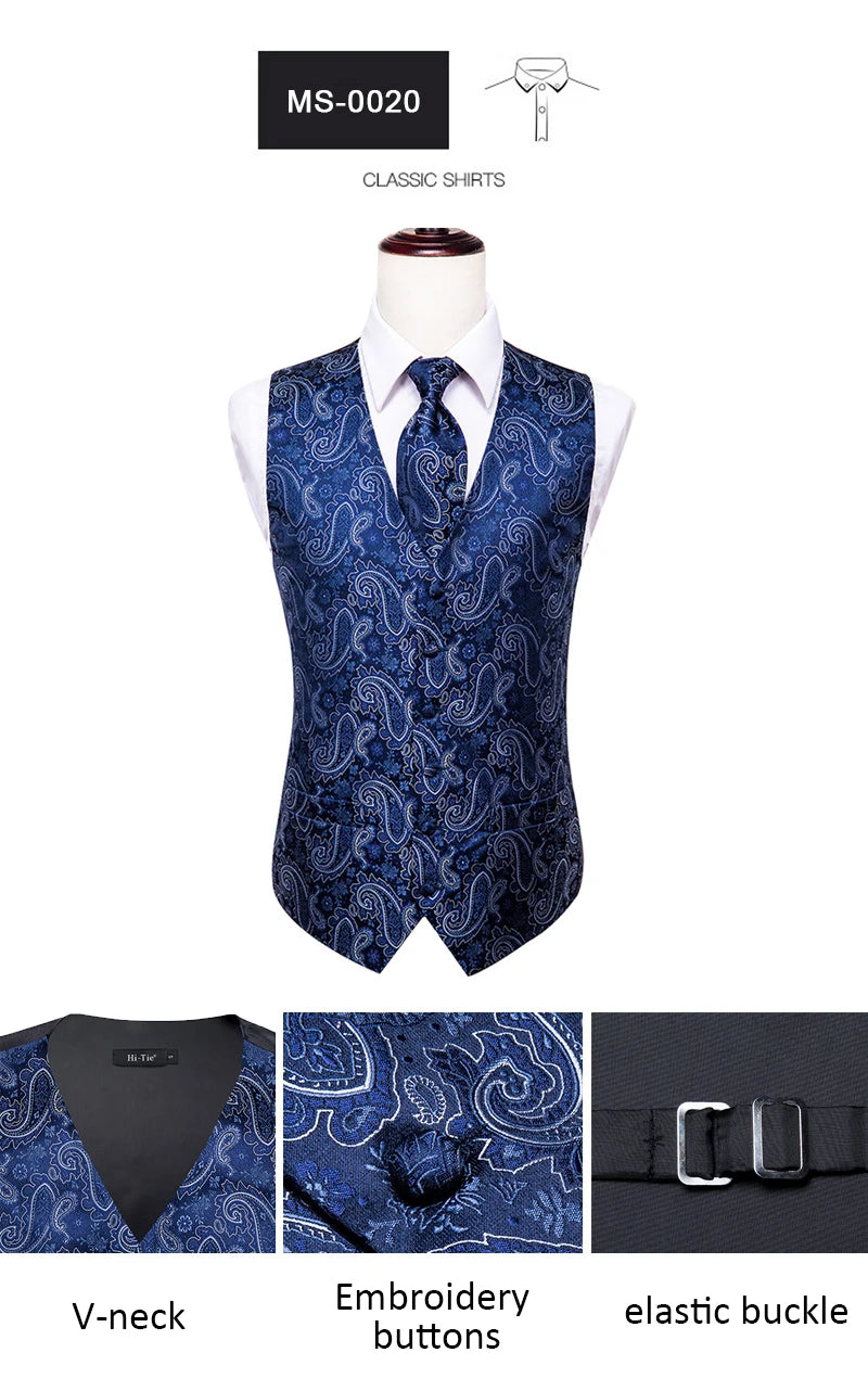 Gilets de costume en soie Hi-Tie pour homme, 4 pièces, tissés, vert sauge uni, gilet, cravate, pochette, boutons de manchette, pour affaires, mariage, robe, veste de taille
