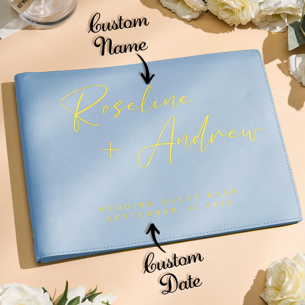 Custom Wedding Guest Book Personalized Name & Date 12.4x9.25 Inch Pink/Sky Blue/Green Unique Gift for Couples