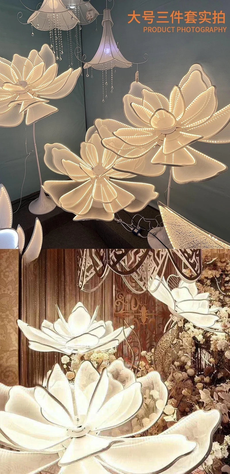 3pc LED Floral Wedding Aisle Light ,Wrought Iron Pathway Decor with Flowers,Ballroom Hotel Event Centerpiece for Indoor Ceremony