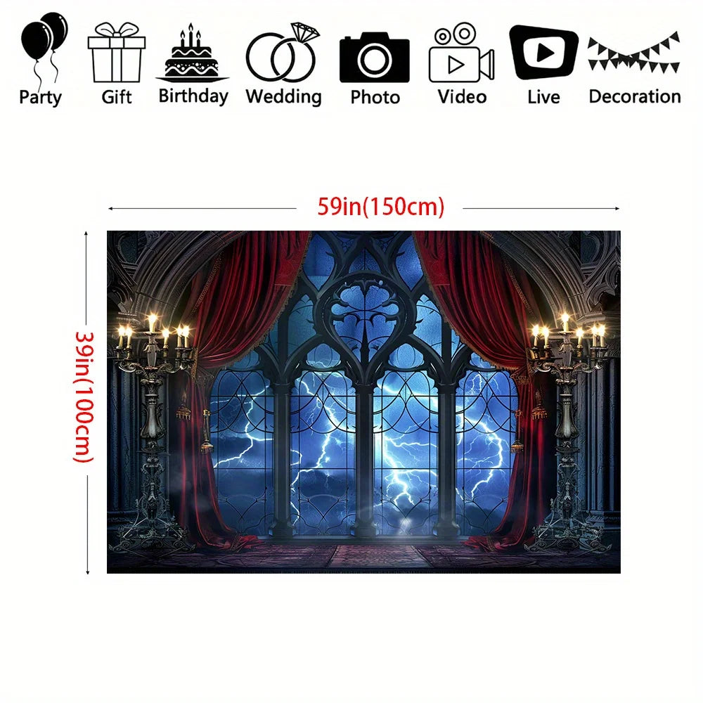 Gothic vampire medieval castle moon bat background cloth, Halloween party decoration background photo props