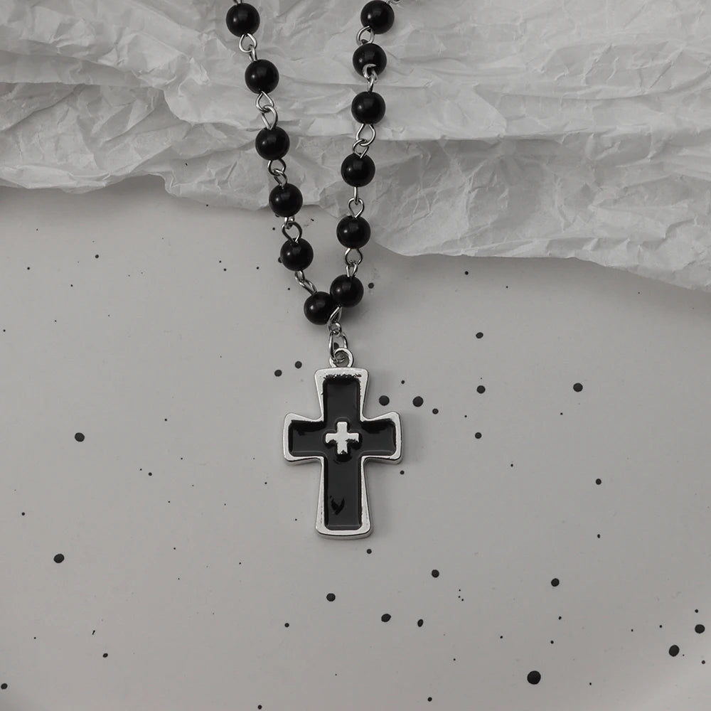 Parure collier chauve-souris gothique et croix superposées — Style sombre Y2K