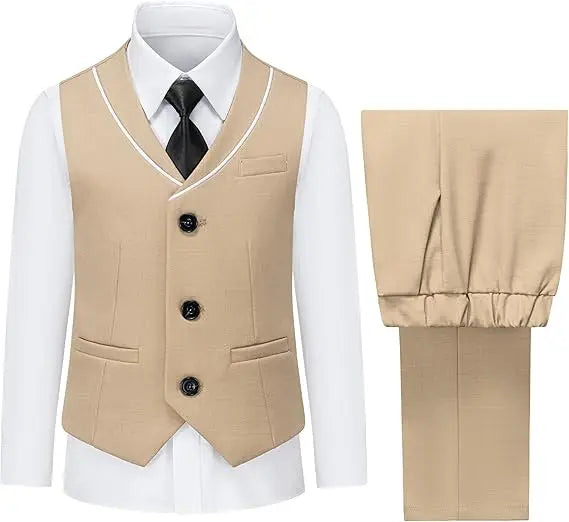 Ensemble gilet et pantalon pour garçons avec cravate, costume habillé formel, tenue de mariage ou communion pour adolescent, costume de performance de piano pour enfants