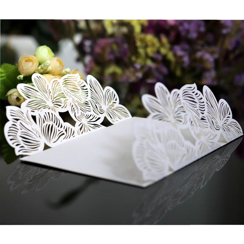 10/20pcs Fleurs Cartes d'invitations de mariage Papier blanc Anniversaire Carte de vœux Couverture Fournitures de décoration de fête de mariage et de fiançailles