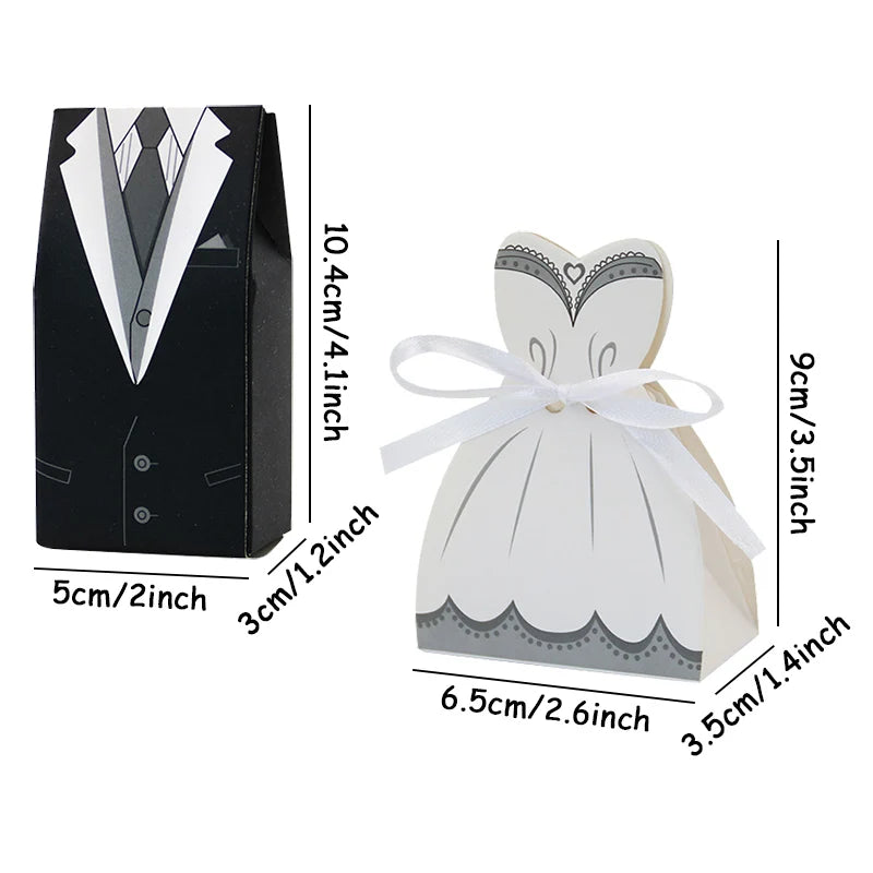 10pcs Wedding Dress Patterns Candy Box Wedding Bridal Souvenirs Candy Box With Ribbon Suit Bride And Groom Accessories Decor