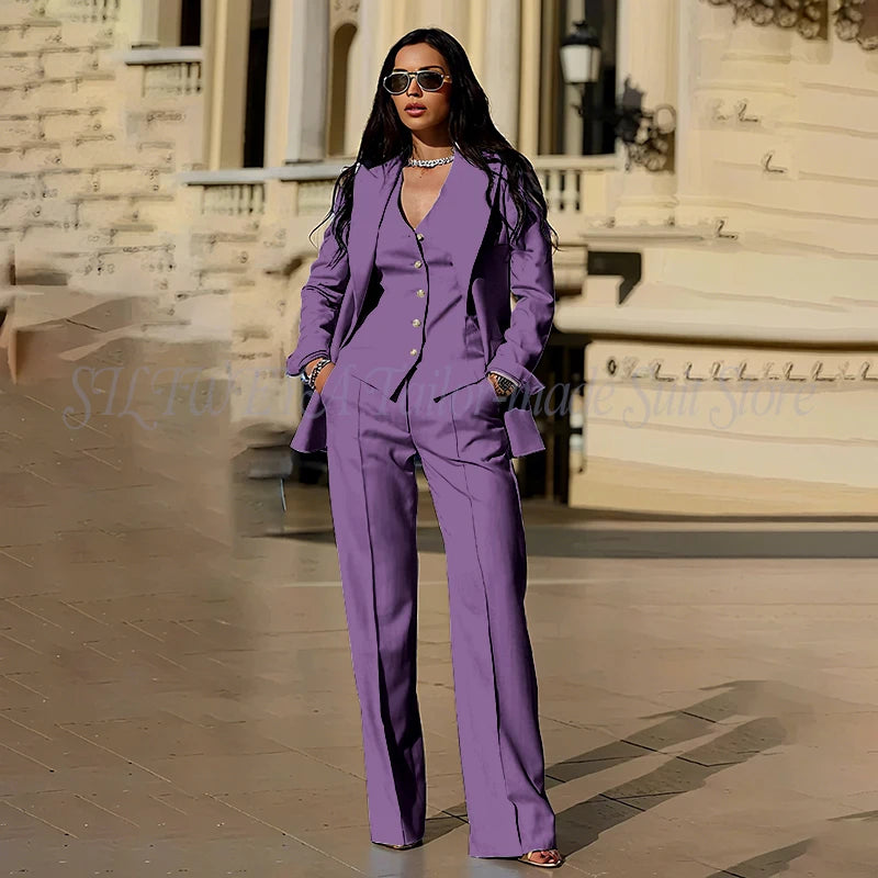 Ensembles tailleur 3 pièces pour femme : veste, pantalon et gilet - Tenues décontractées élégantes pour le bureau - Vêtements féminins de haute qualité - Ensembles blazer chics et formels