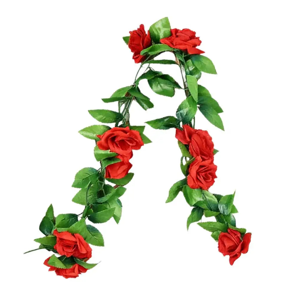 2.3M Guirlande de roses rouges artificielles en soie pour décoration de mariage, fausses fleurs pour la maison, décoration de chambre, vigne florale verte