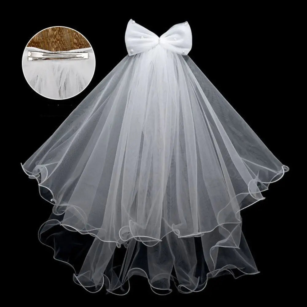 Fleur de mariage Voile de mariée Ruban de perles Tulle de tête de mariée Double couche Coiffe de mariée Tulle de mariage pour femme