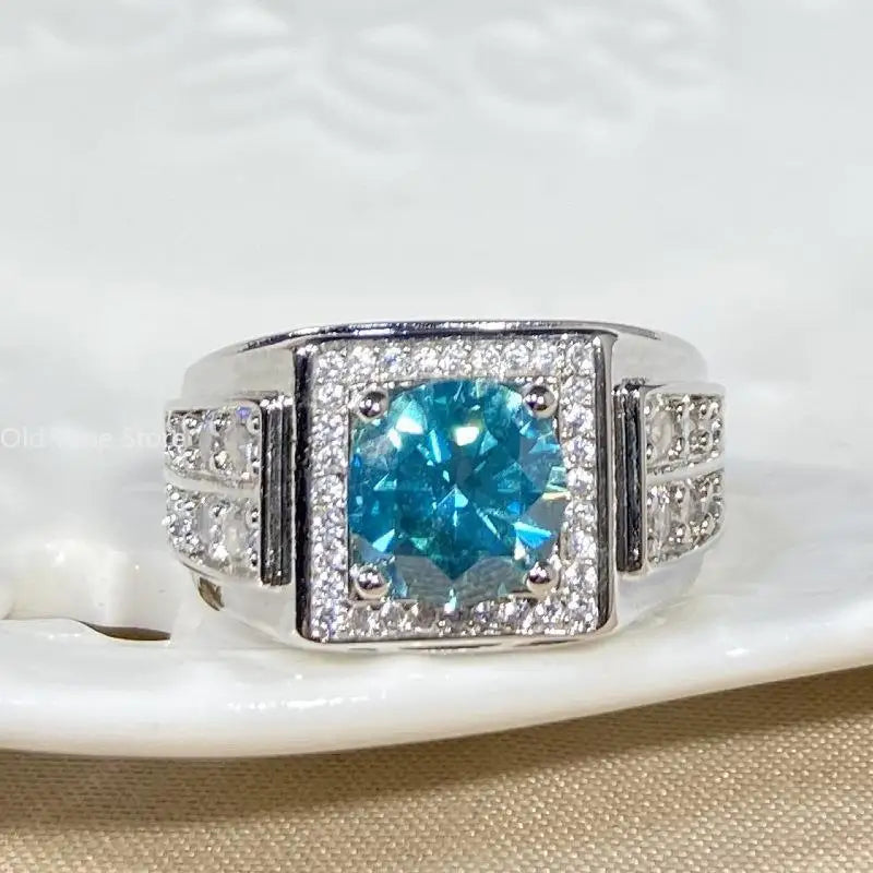 Bague de mariage ajustable ouverte pour homme en zircon bleu-vert pleine pavé, bijou tendance hipster pour le marié