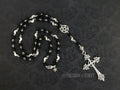 Gothic Rosary Necklace — Black Agate Pentagram & Cross Beaded